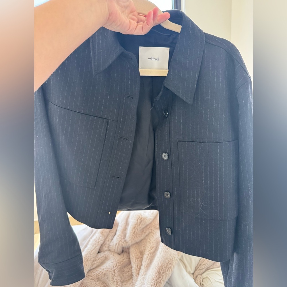 Wilfred Charcoal Pinstripe Cropped Jacket